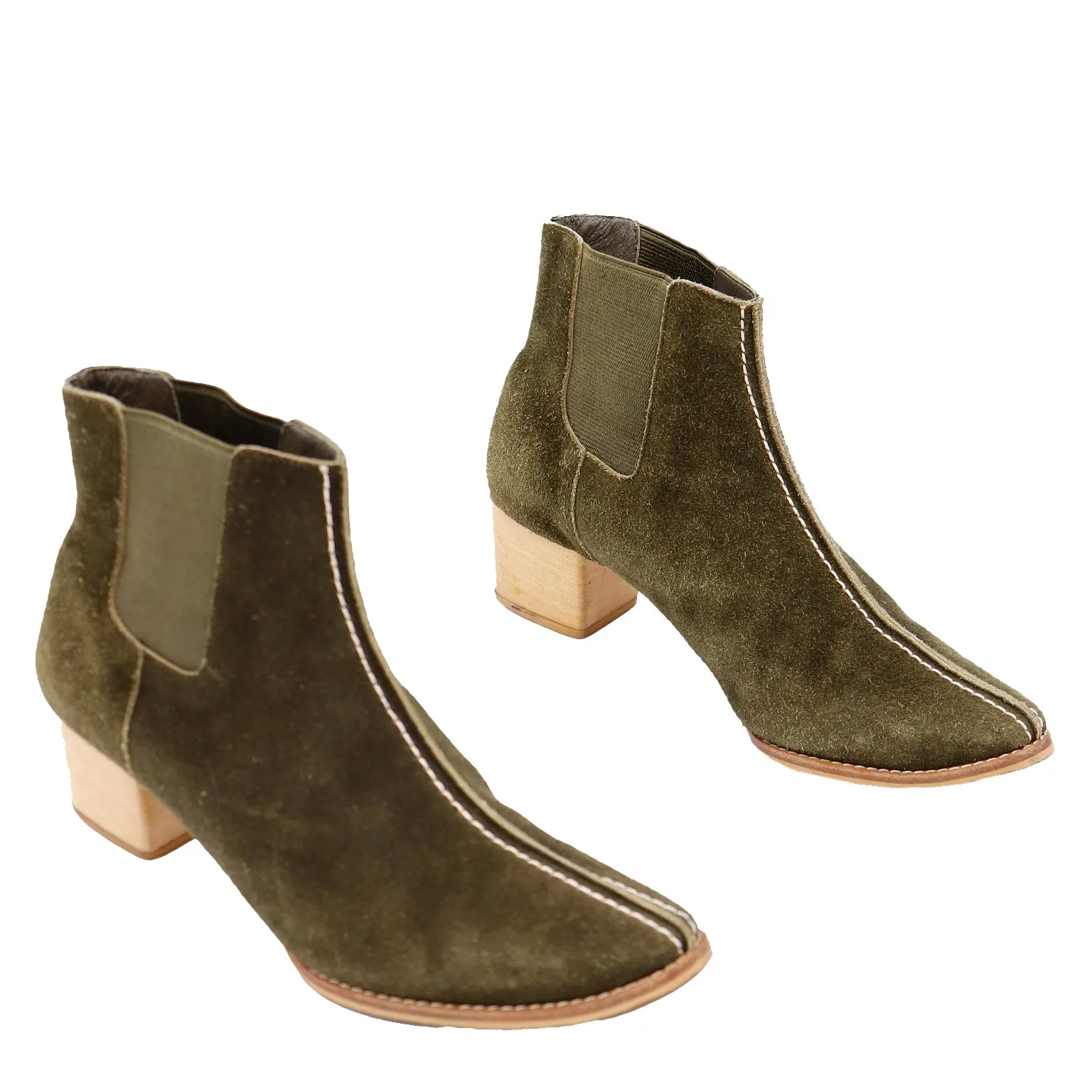 1990s Issey Miyake Plantation Vintage Green Suede Low Boots