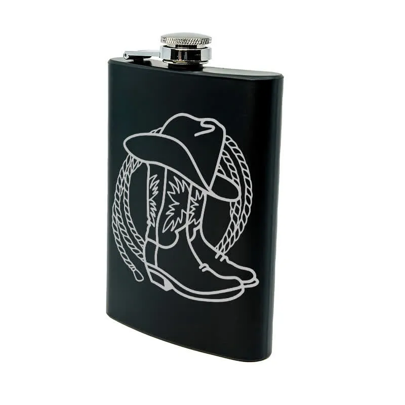 2-10 oz Boots Cowboy Hat Laser Pattern Stainless Steel Portable Flask