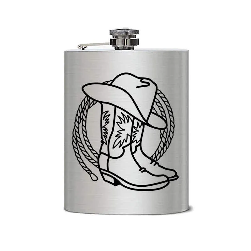 2-10 oz Boots Cowboy Hat Laser Pattern Stainless Steel Portable Flask