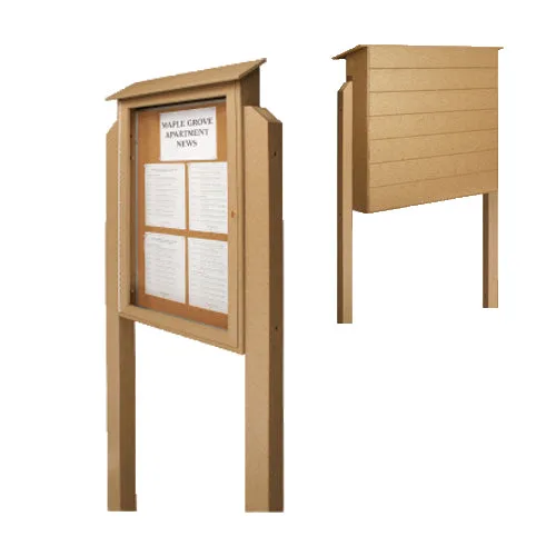 20 x 30 Outdoor Message Center with Posts   Cork Board | Left Hinged Single Door Information Board, with Eco-Design Faux Wood