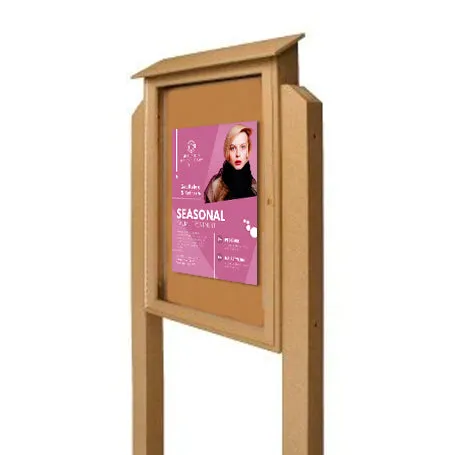 20 x 30 Outdoor Message Center with Posts   Cork Board | Left Hinged Single Door Information Board, with Eco-Design Faux Wood