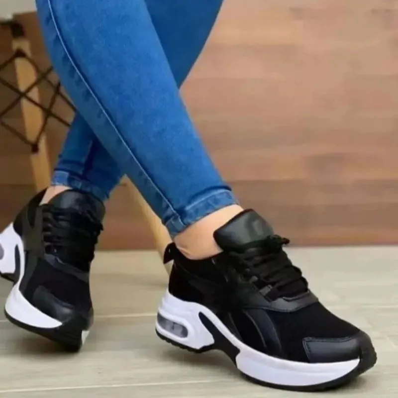 2023 Women's Fashion Wedge Sneakers | Thick Bottom Casual Lace-Up Shoes | Plus Size Mesh Vulcanized Shoes