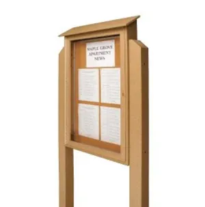 42 x 42 Outdoor Message Center with Posts   Cork Bulletin Board | with LEFT Hinged Door, Eco-Design Faux Wood Information Board