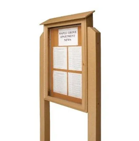 42 x 42 Outdoor Message Center with Posts   Cork Bulletin Board | with LEFT Hinged Door, Eco-Design Faux Wood Information Board