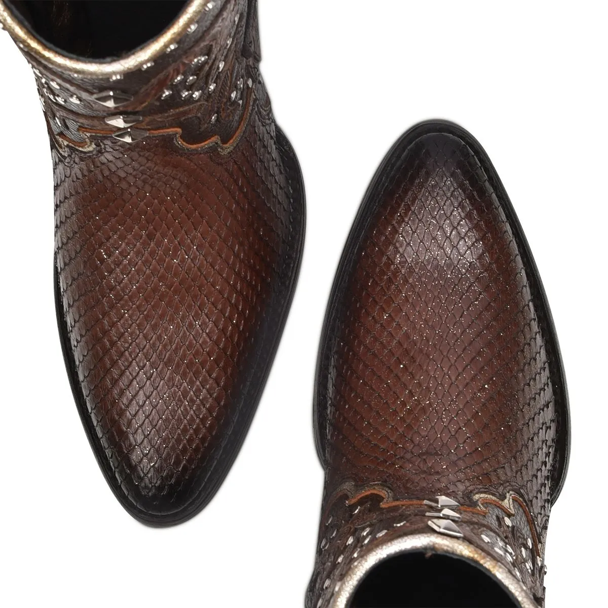 4A22PM - Cuadra brown western cowgirl python ankle boots for women