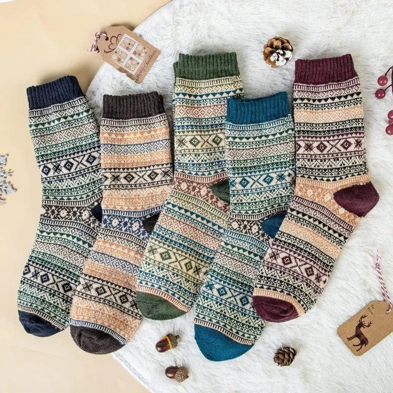 5 Pairs Winter Knit Wool Socks – Soft and Warm Comfort