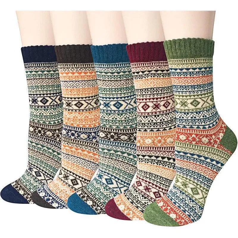 5 Pairs Winter Knit Wool Socks – Soft and Warm Comfort