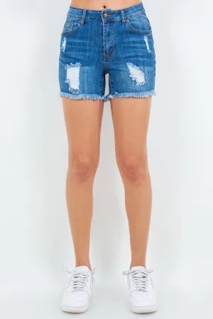 American Bazi High Waist Distressed Frayed Denim Shorts - Trendy Summer Essential for Women