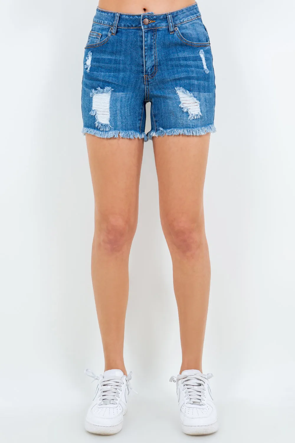 American Bazi High Waist Distressed Frayed Denim Shorts - Trendy Summer Essential for Women