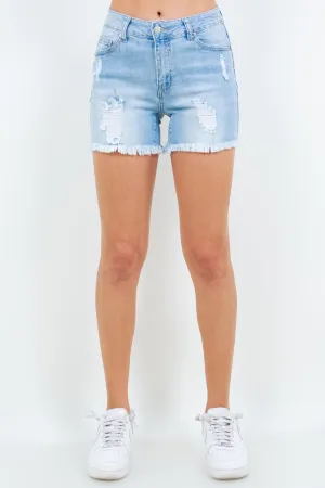 American Bazi High Waist Distressed Frayed Denim Shorts