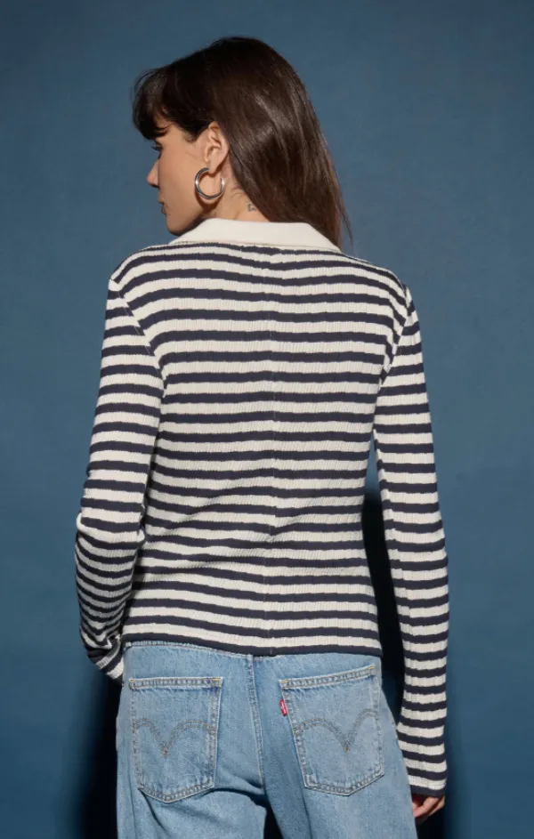 Ami Henley Pointelle Stripe Top