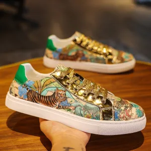 Animal Print Cotton Fabric Sneakers