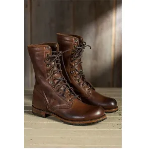 Bespoke Dark Brown Leather Ankle High Lace up Dress Derby Marching Men's Boots