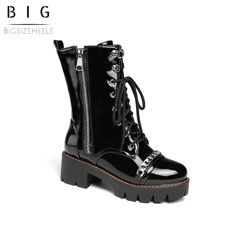 Bigsizeheels Motorcycle Punk Boots - Black