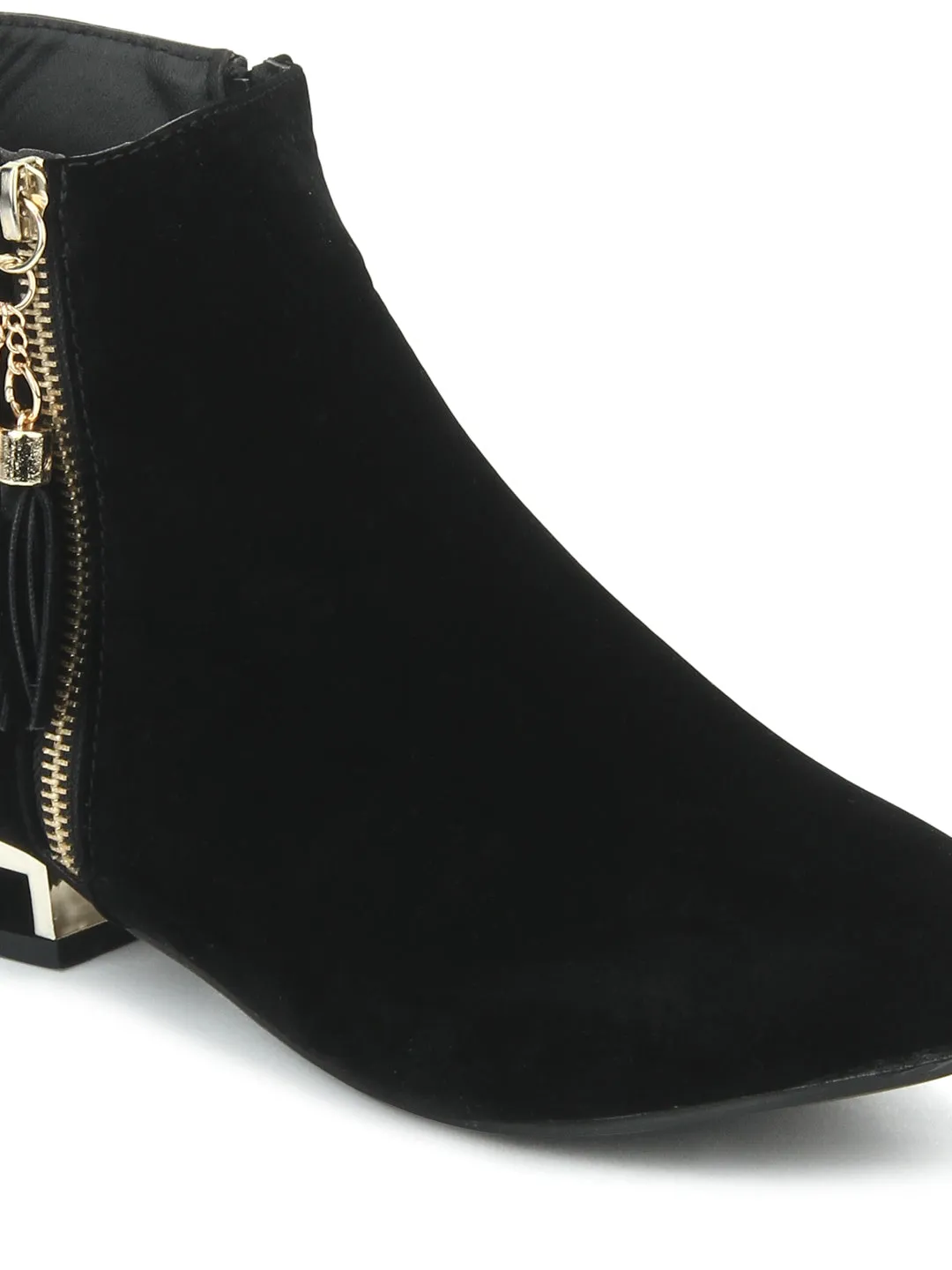 Black Microfibretassled Flat Ankle Boots