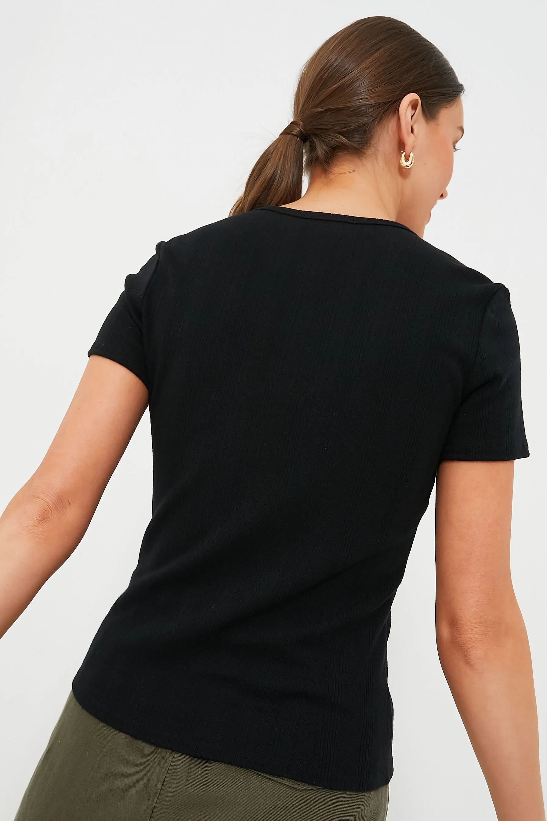 Black Pointelle Bridgette Scoop Neck Tee