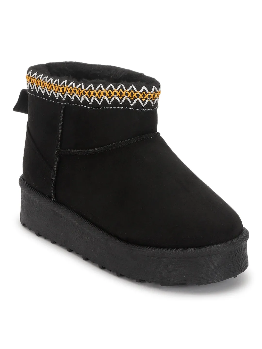 Black Suede Winter Stylish Ankle Boots For Kids-Unisex (TC-RS3686-BLK)