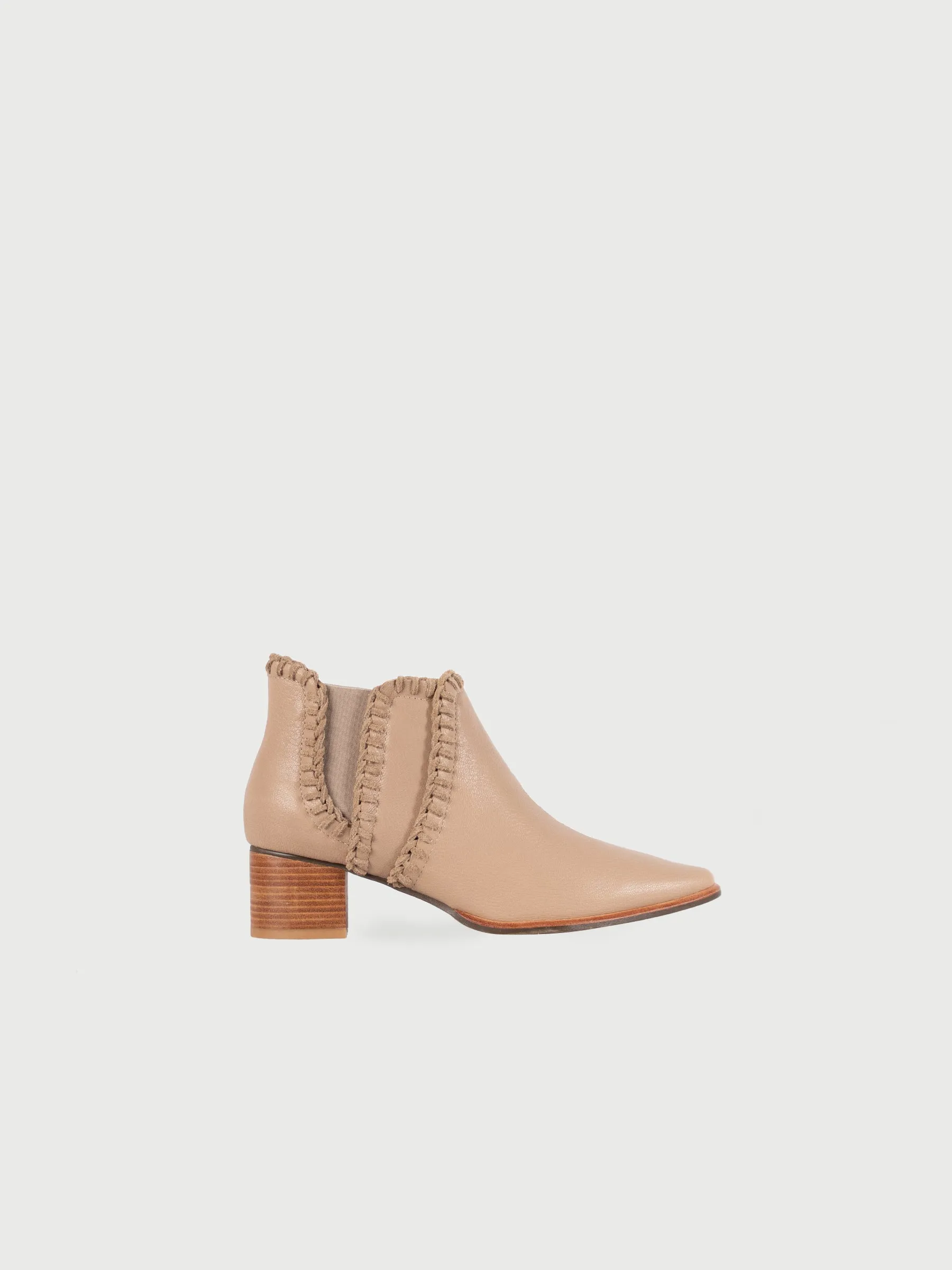 Blanket Stitch Block Heel Leather Ankle Boots