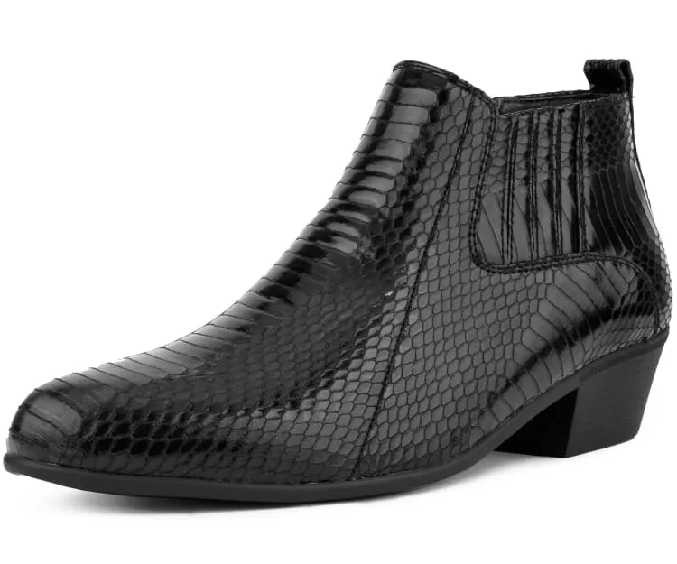 Bolano Adder Men's Black Exotic Snake Animal Print Leather Ankle Boot