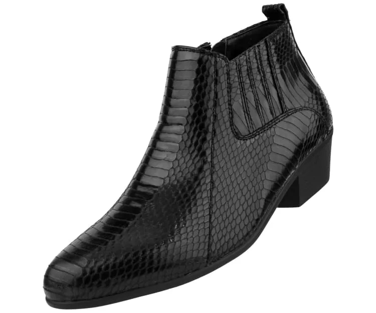 Bolano Adder Men's Black Exotic Snake Animal Print Leather Ankle Boot