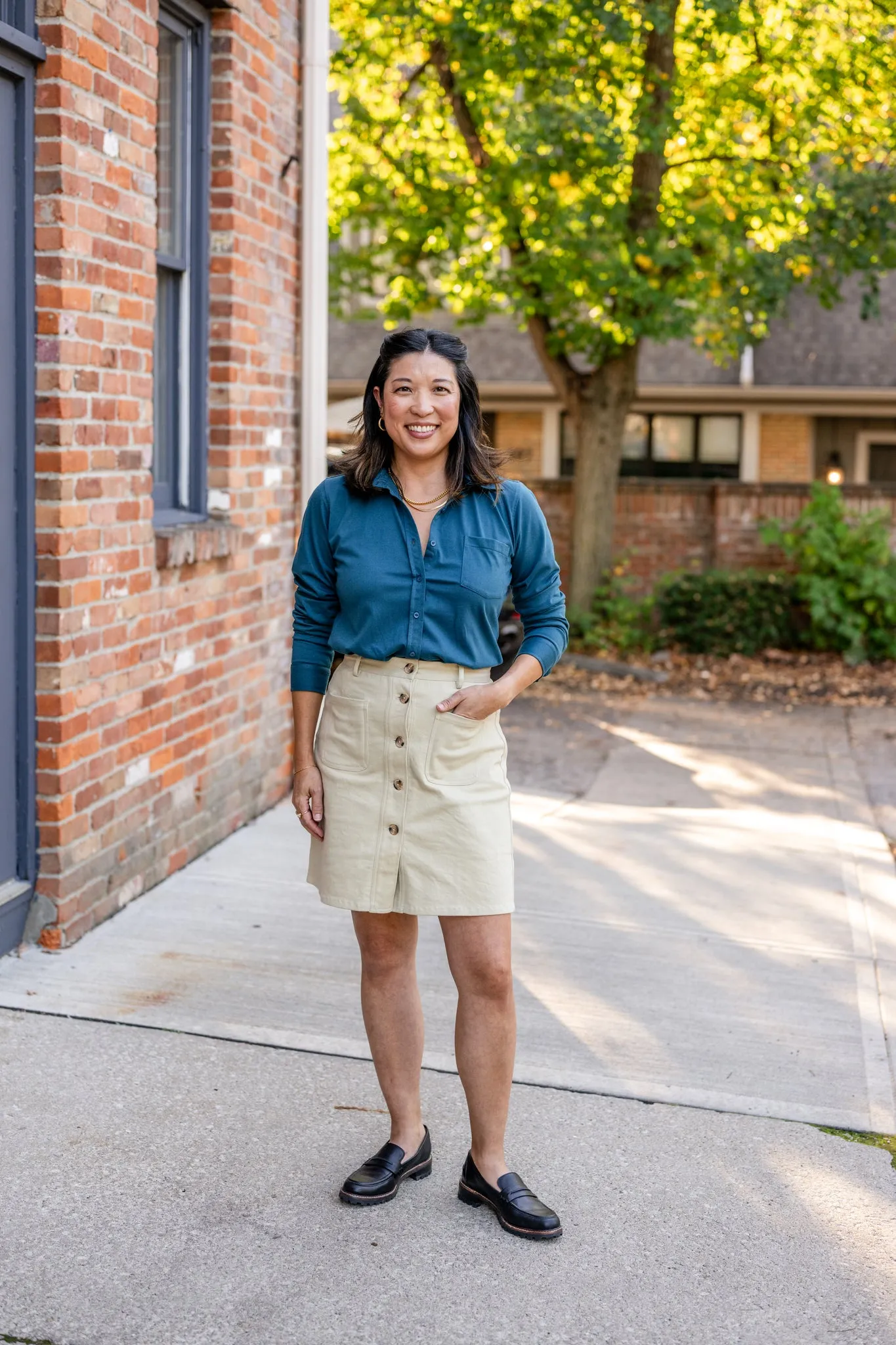 Button-Front Denim Skirt