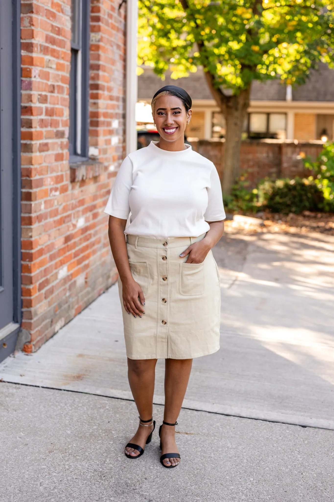 Button-Front Denim Skirt