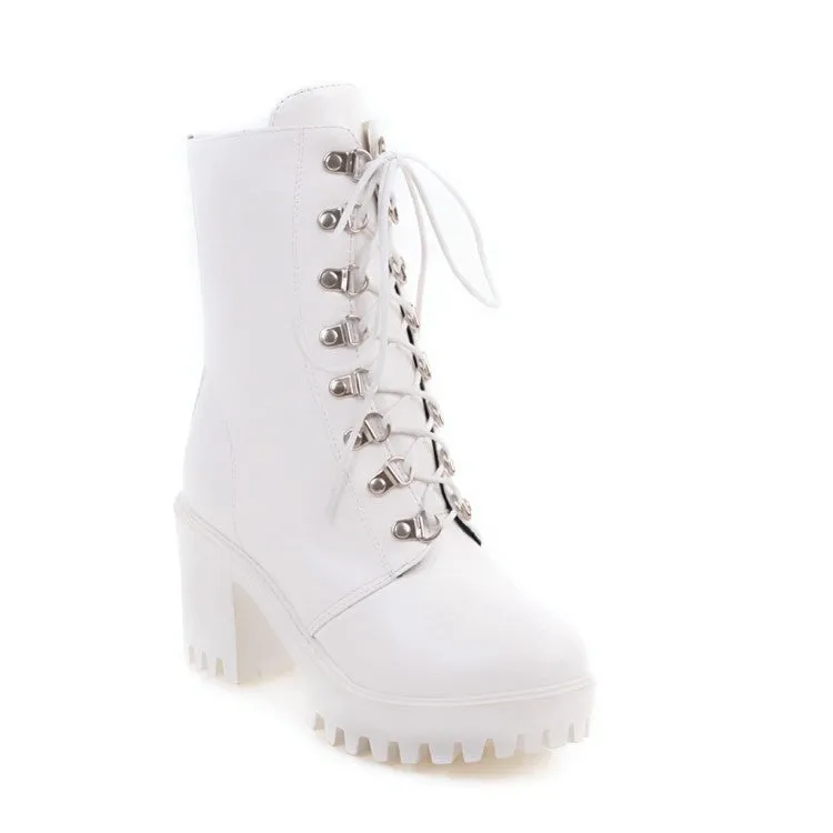 Chunky platform high heels round toe combat boots gothic booties