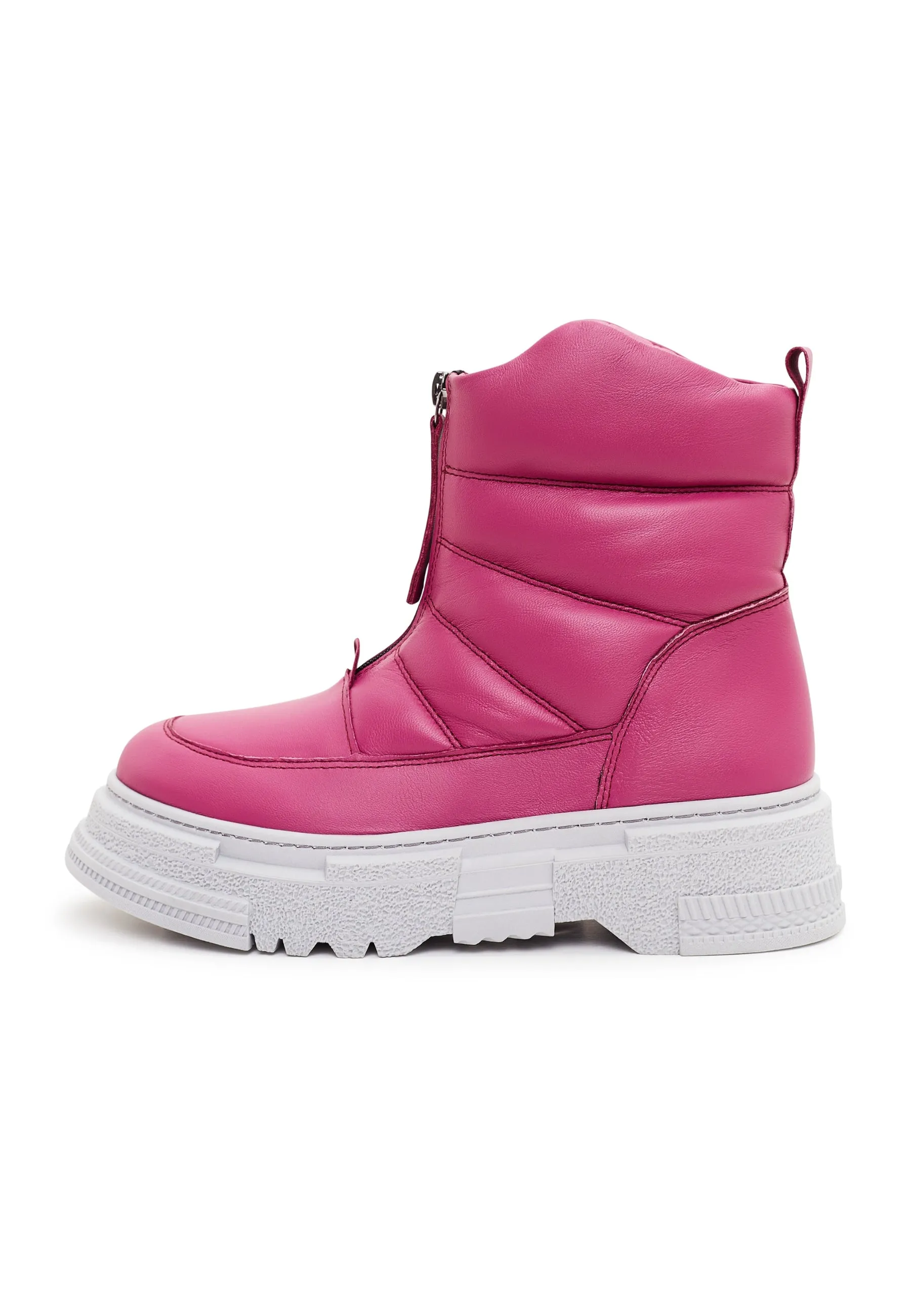 Chunky Quilted Ankle Boots - Fuchsia