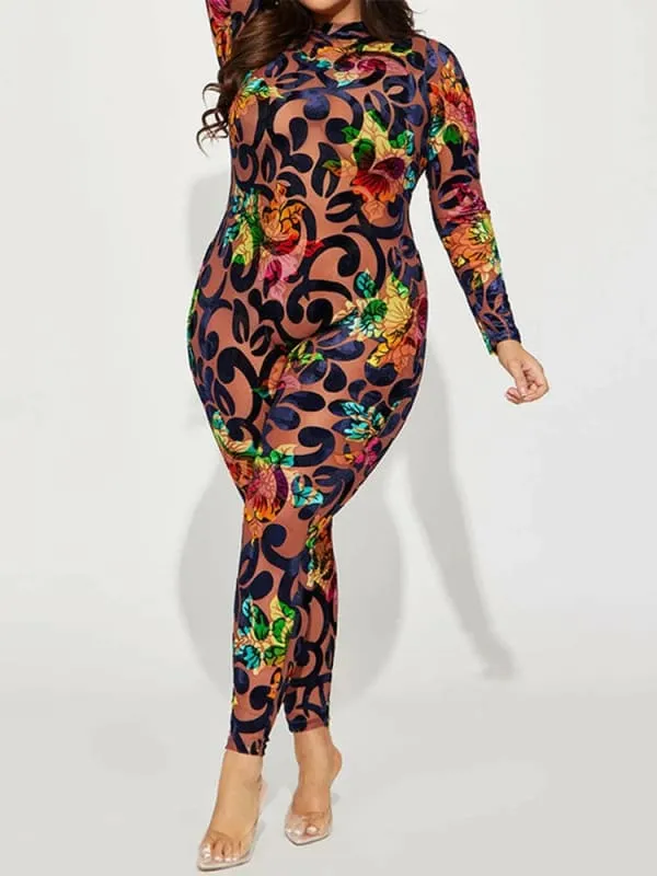 Colorful Printed Multi-color Patterned Bodycon Jumpsuit