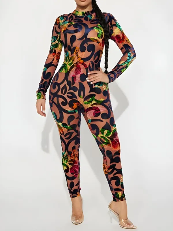 Colorful Printed Multi-color Patterned Bodycon Jumpsuit