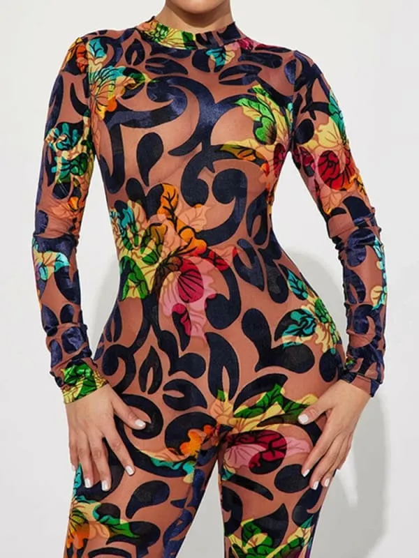 Colorful Printed Multi-color Patterned Bodycon Jumpsuit