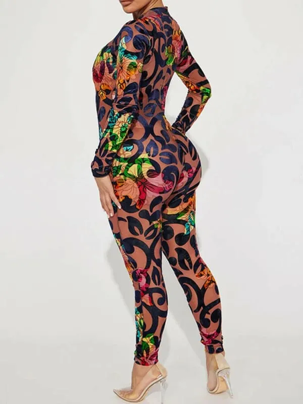 Colorful Printed Multi-color Patterned Bodycon Jumpsuit