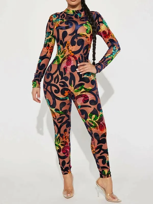 Colorful Printed Multi-color Patterned Bodycon Jumpsuit