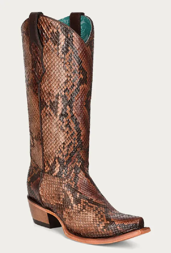 CORRAL BROWN FULL PYTHON SNIP TOE BOOTS STYLE C3996