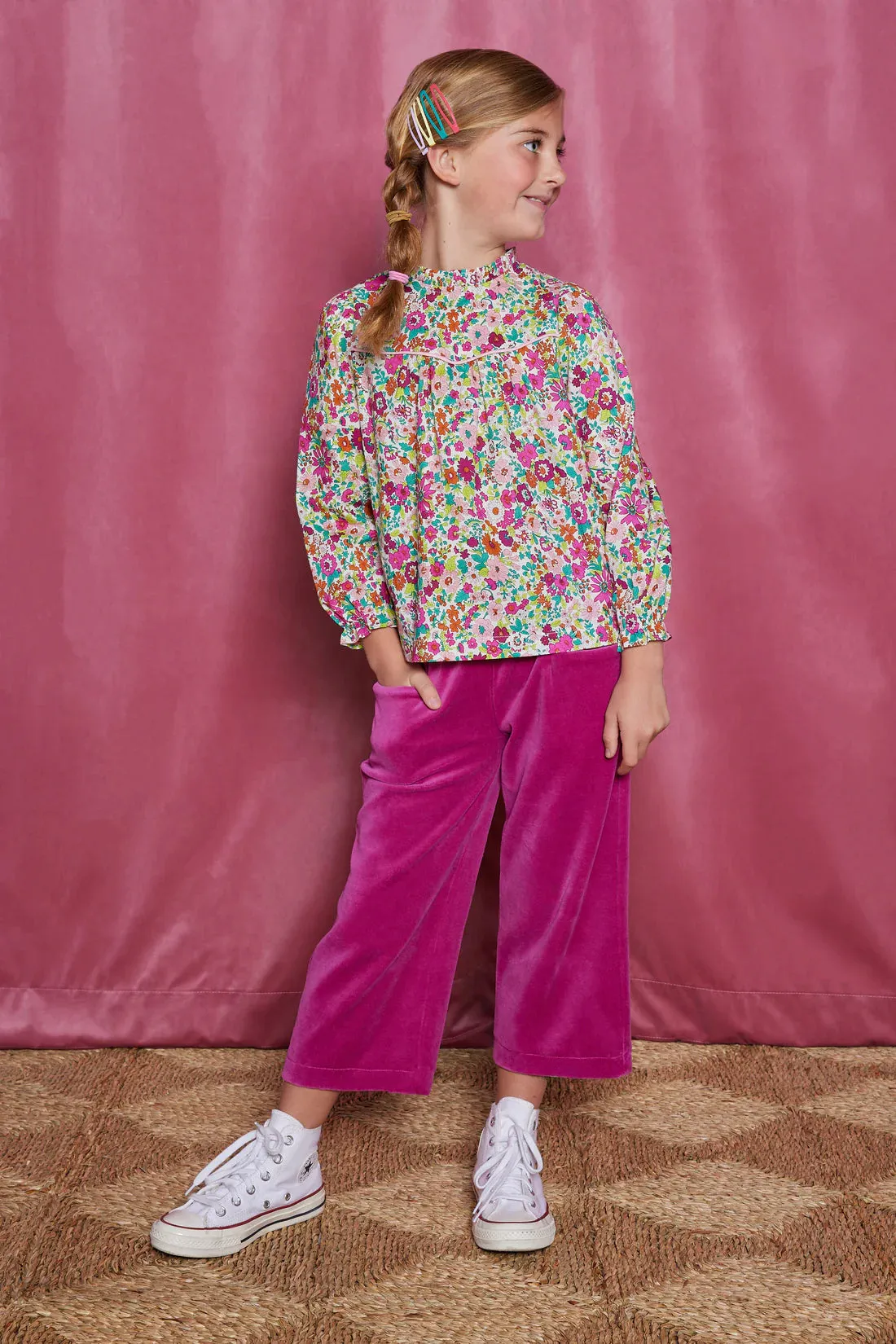 Cropped Palazzo Pants- Magenta Velour