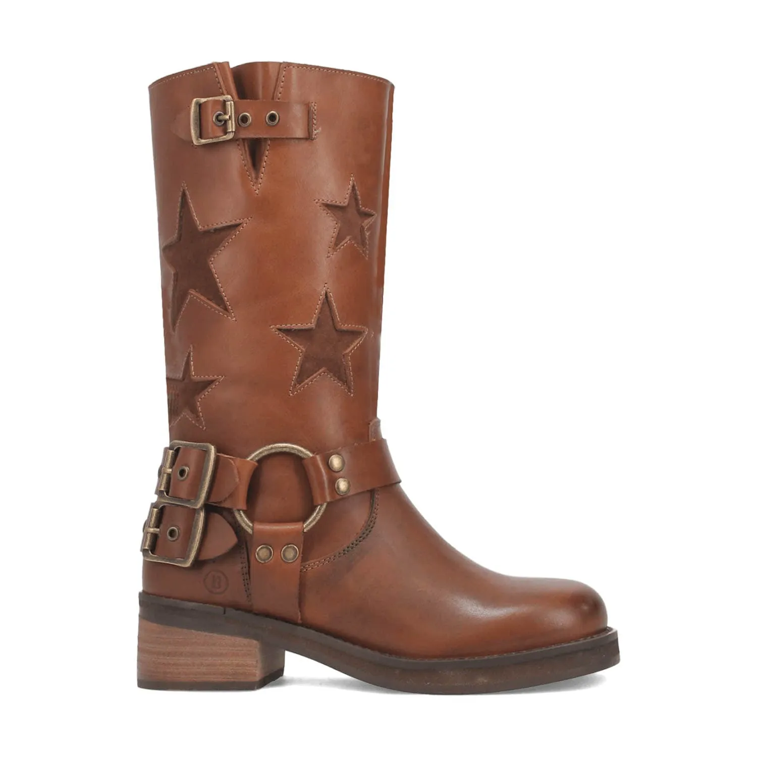 Dingo Womens Blacklist Stars Brown Leather Motorcycle Boots