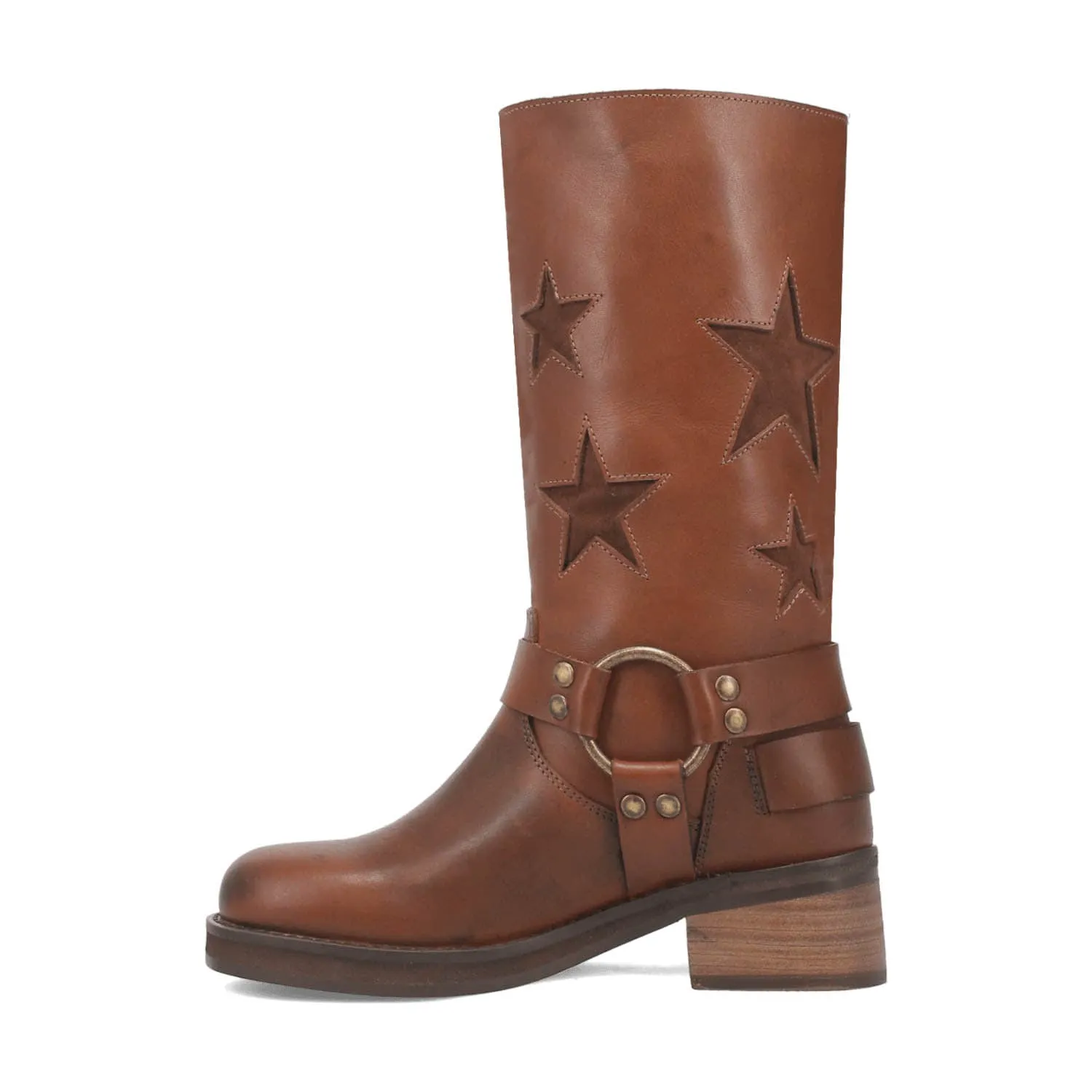 Dingo Womens Blacklist Stars Brown Leather Motorcycle Boots