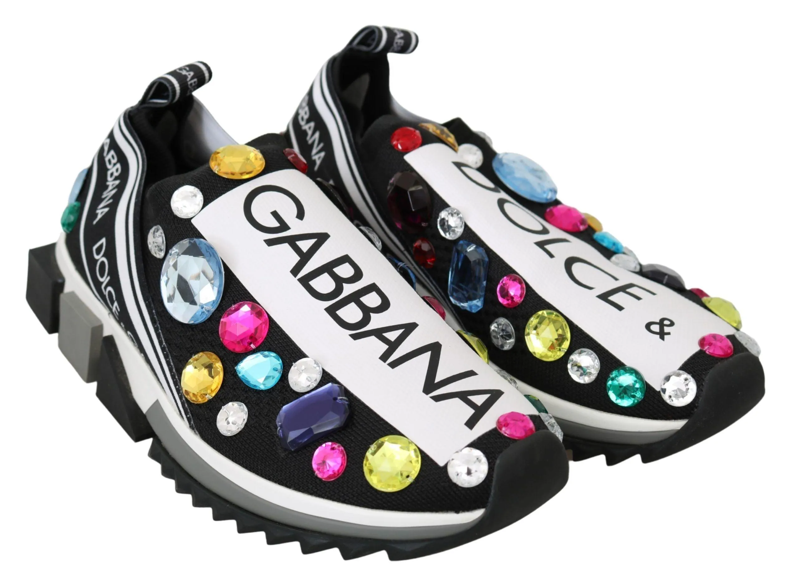 Dolce & Gabbana Black Multicolor Crystal Sneakers Shoes