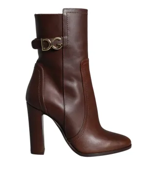 Dolce & Gabbana DG Logo Mid Calf Leather Boots