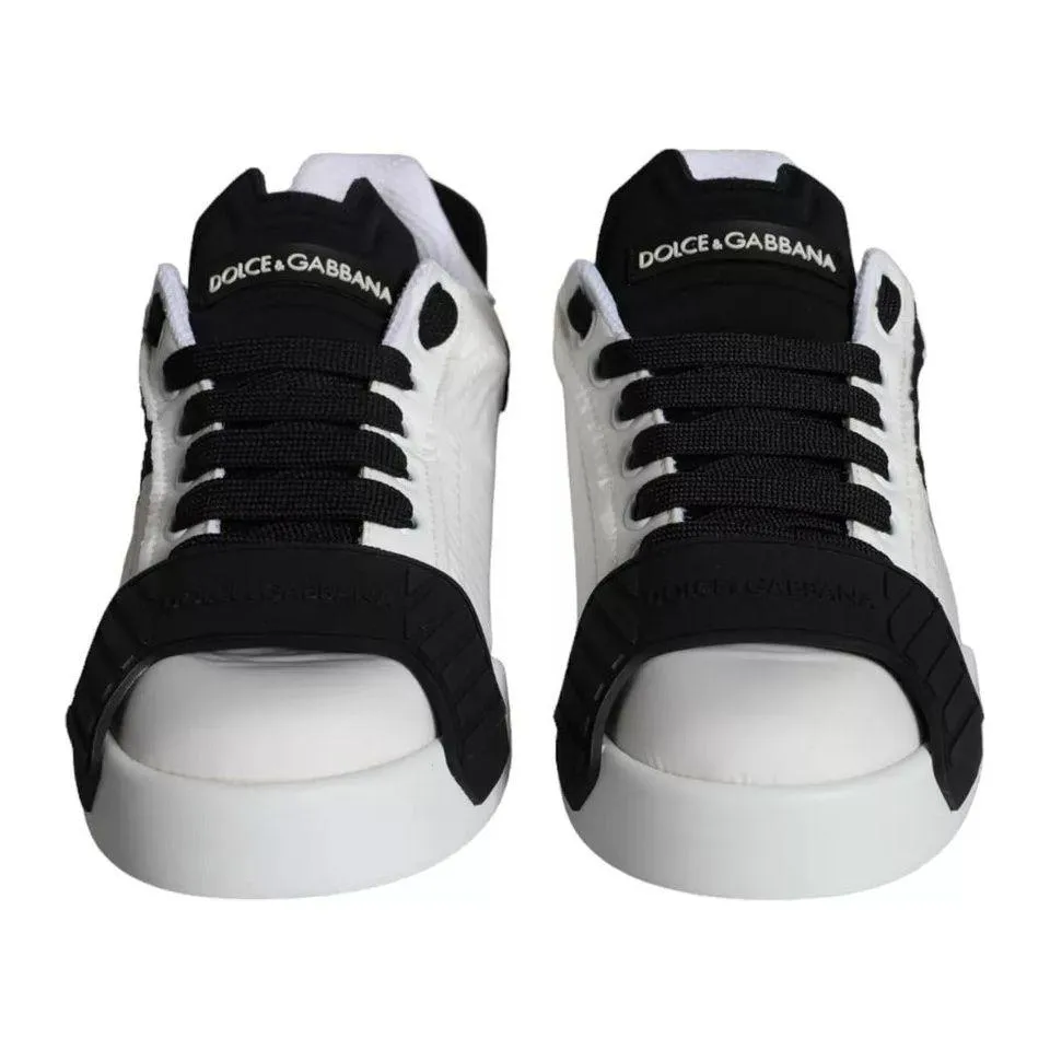 Dolce & Gabbana White Black Leather Low Top Women Sneaker Shoes