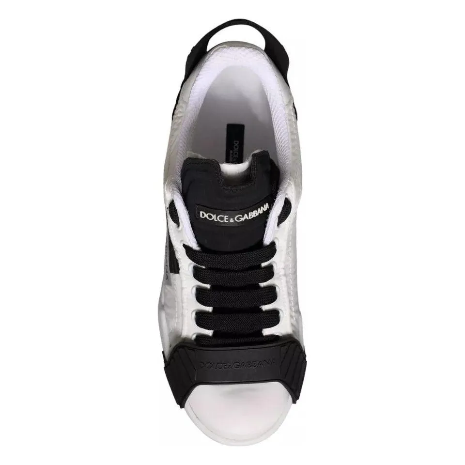 Dolce & Gabbana White Black Leather Low Top Women Sneaker Shoes