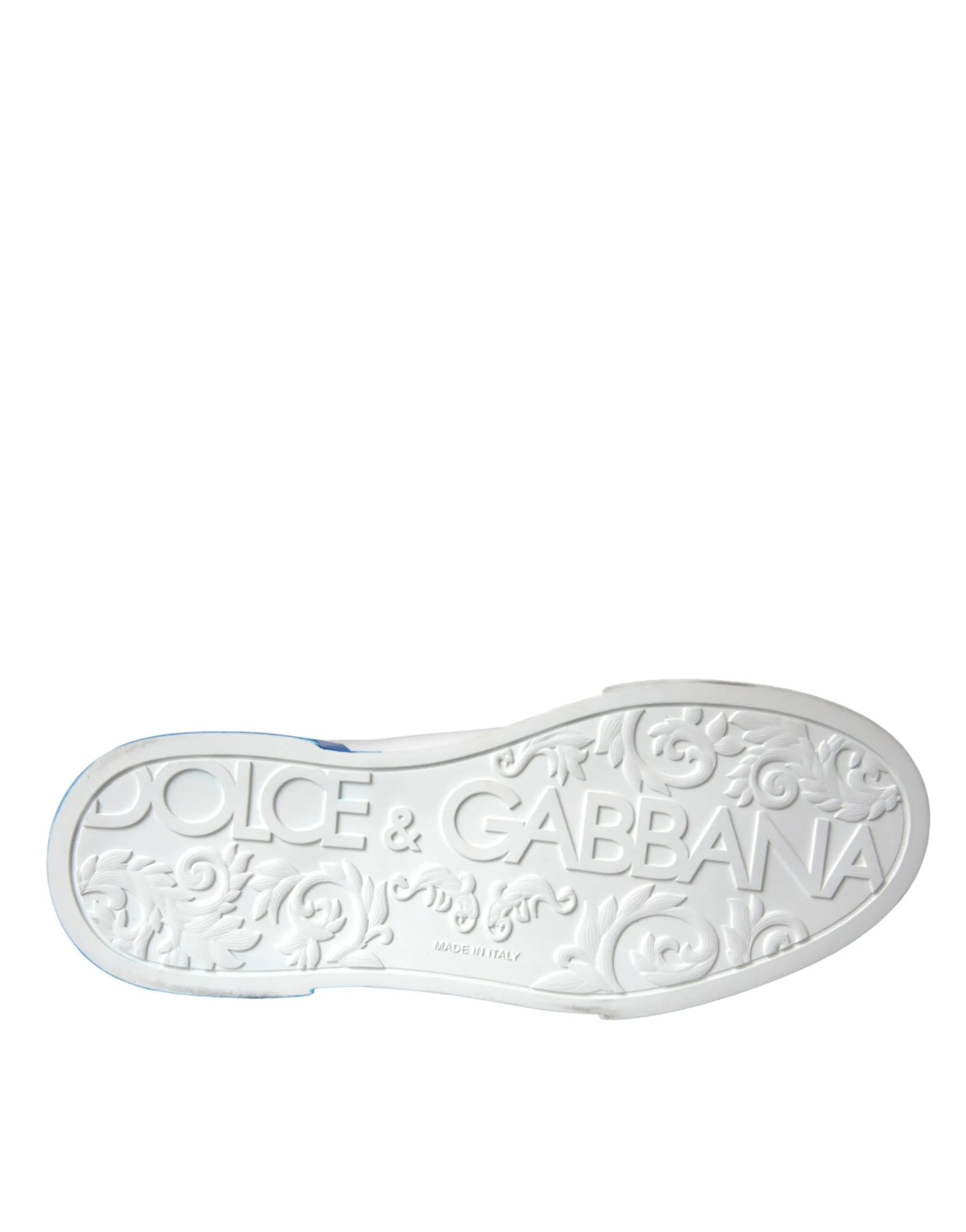 Dolce & Gabbana White Blue Leather Logo Low Top Sneakers Shoes