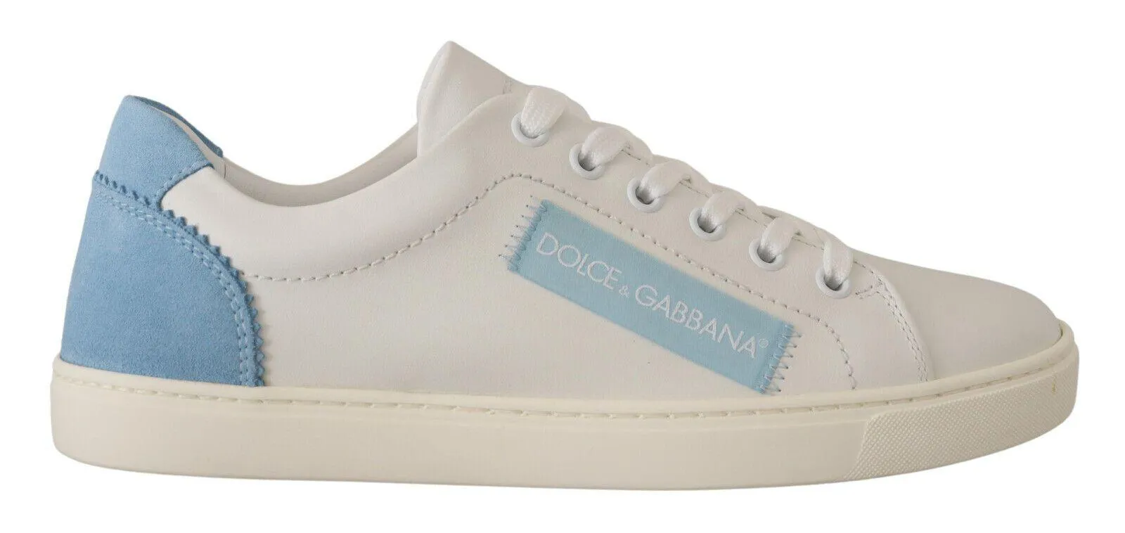 Dolce & Gabbana White Blue Leather Low Top Sneakers Shoes