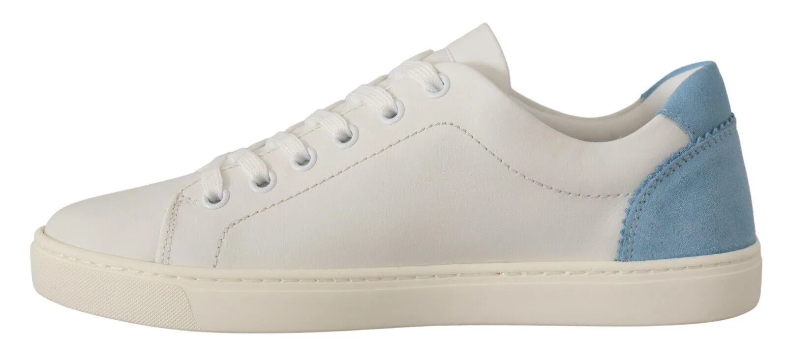 Dolce & Gabbana White Blue Leather Low Top Sneakers Shoes