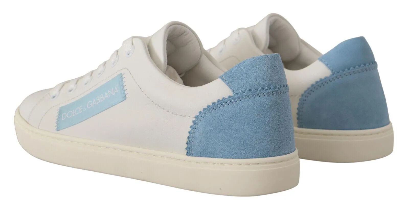 Dolce & Gabbana White Blue Leather Low Top Sneakers Shoes