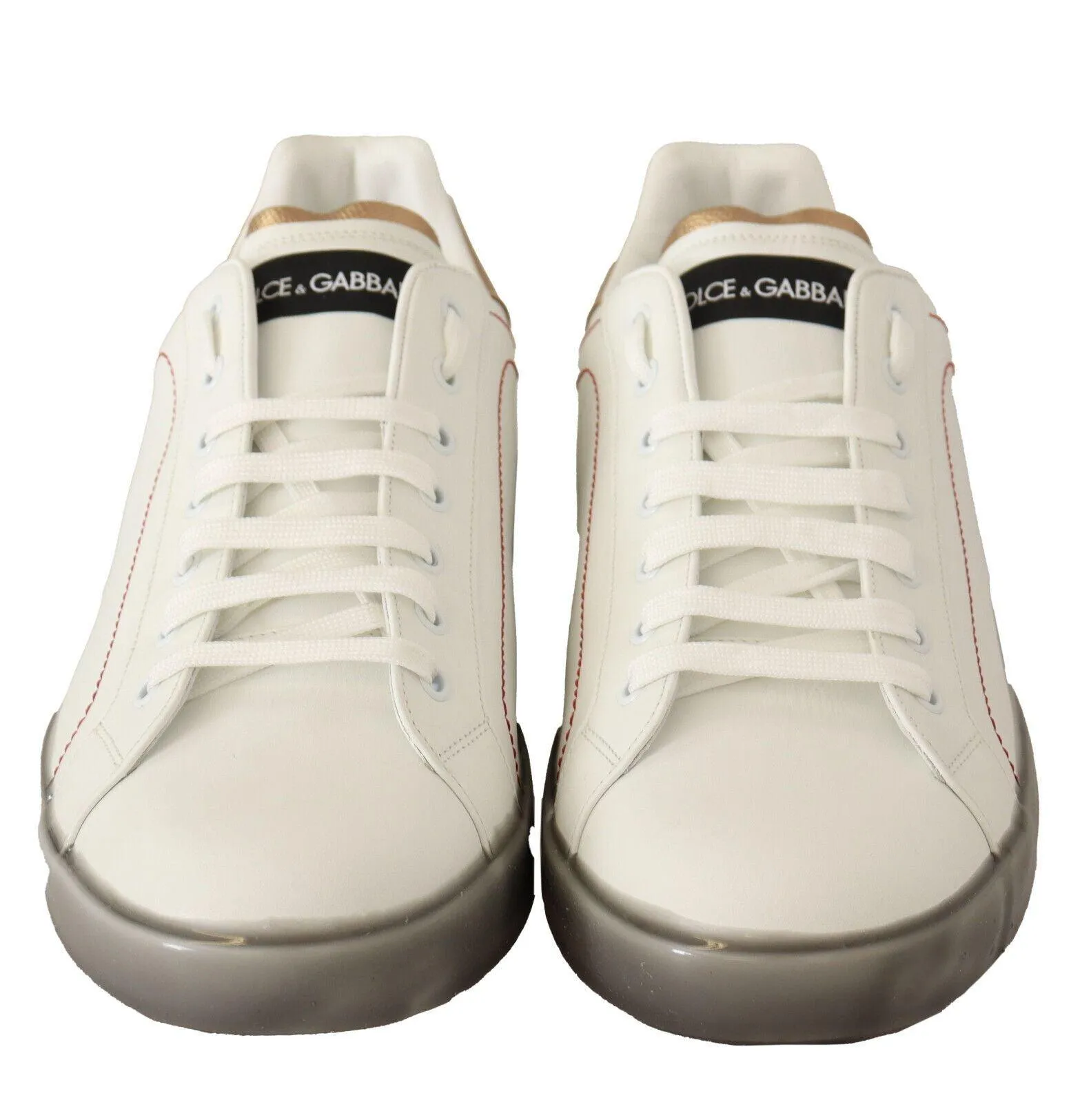 Dolce & Gabbana White Gold Leather Low Top Sneakers Casual Shoes