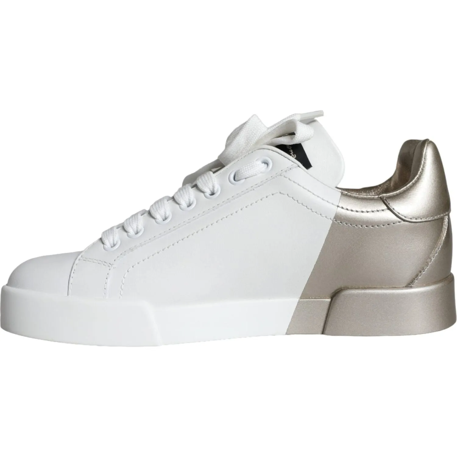 Dolce & Gabbana White Gold Portofino Low Top Leather Sneakers Shoes