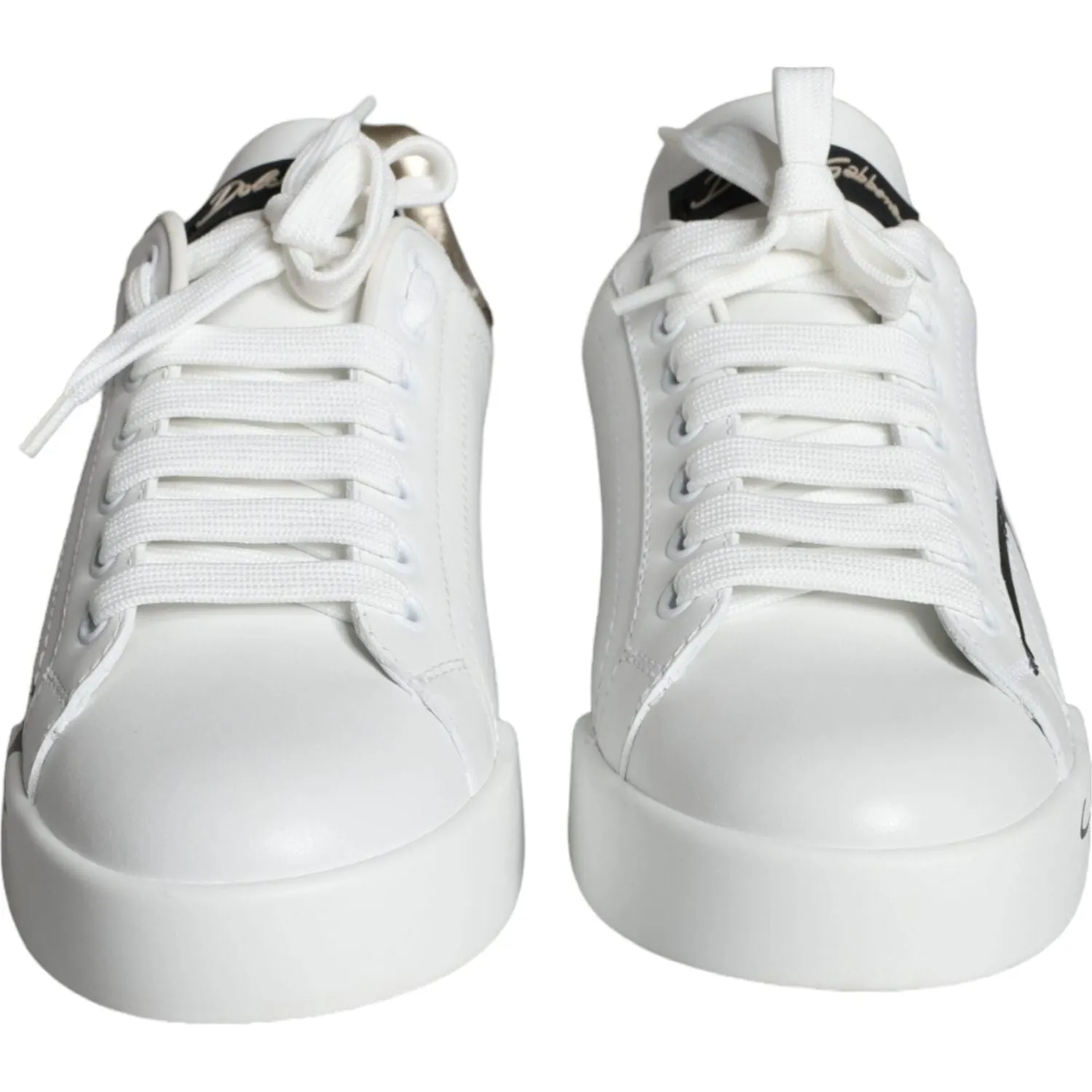 Dolce & Gabbana White Gold Portofino Low Top Leather Sneakers Shoes