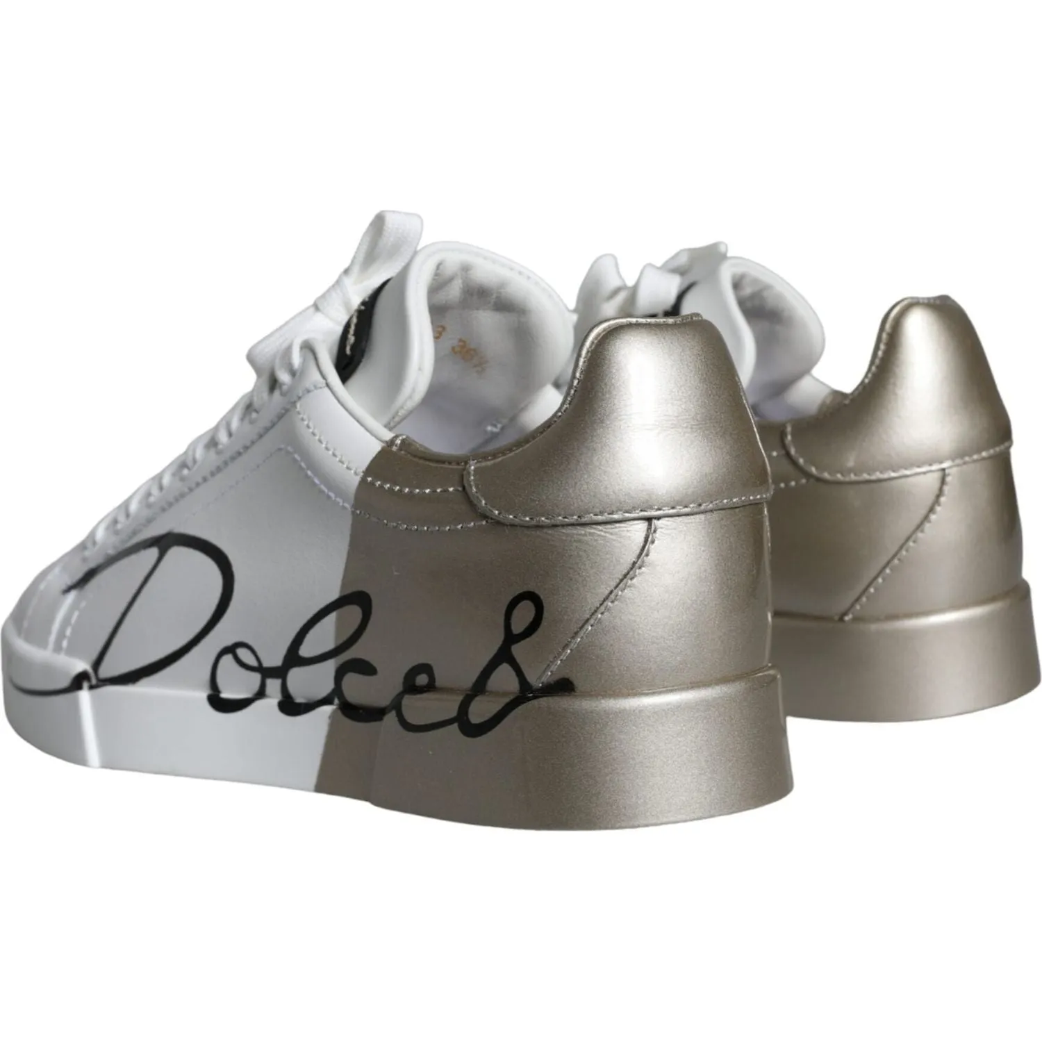 Dolce & Gabbana White Gold Portofino Low Top Leather Sneakers Shoes