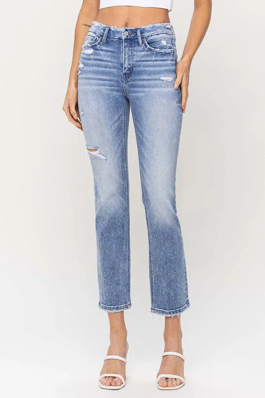 Dublin High Rise Crop Slim Straight Denim